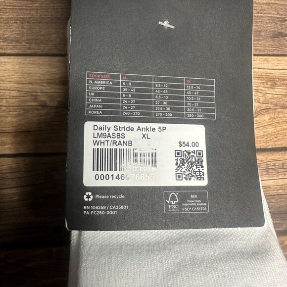 NWT Lululemon Men's Daily Stride Ankle Socks 5 Pack Size XL (White/Rainbow) - Picture 7 of 10